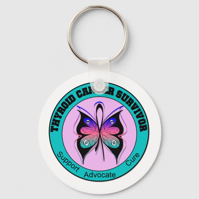 Thyroid Cancer Survivor Butterfly Nyckelring (Framsida)