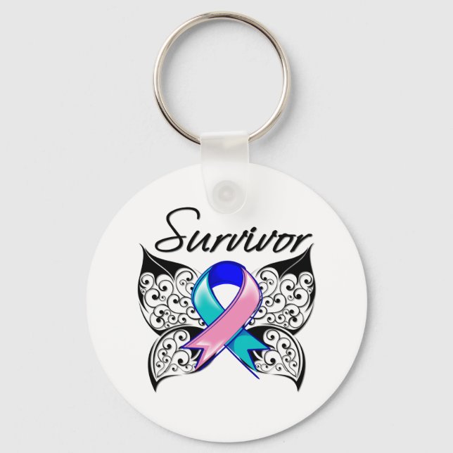 Thyroid Cancer Survivor Butterfly Nyckelring (Framsida)