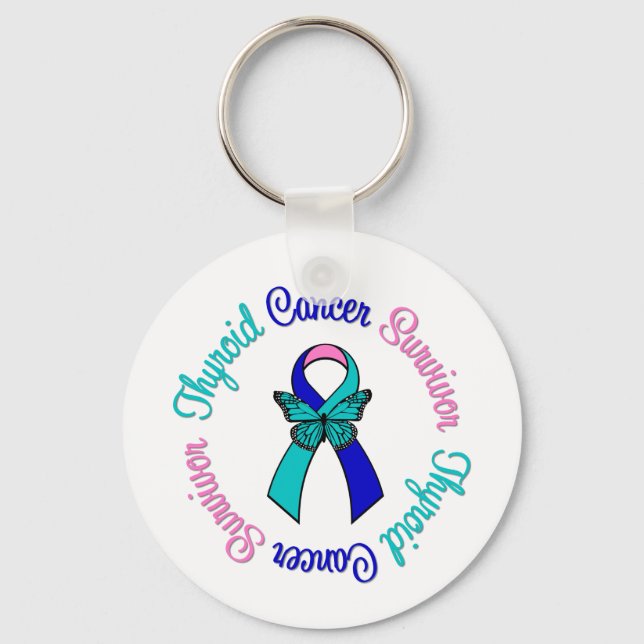 Thyroid Cancer Survivor Butterfly Ribbon Nyckelring (Framsida)