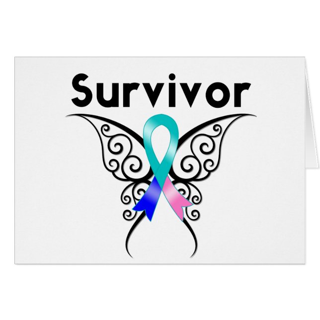 Thyroid Cancer Survivor Tribal Butterfly Hälsningskort (Framsidan Horizontal)