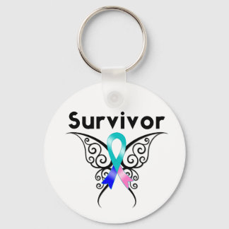 Thyroid Cancer Survivor Tribal Butterfly Nyckelring
