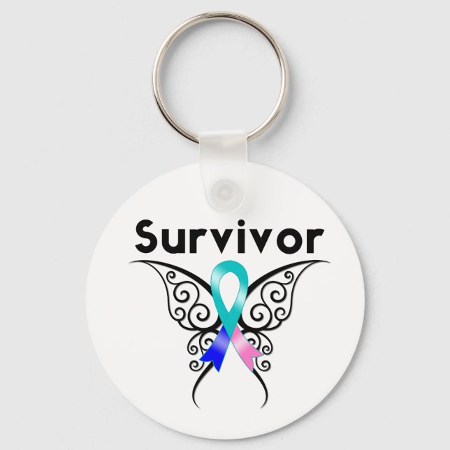 Thyroid Cancer Survivor Tribal Butterfly Nyckelring (Framsida)
