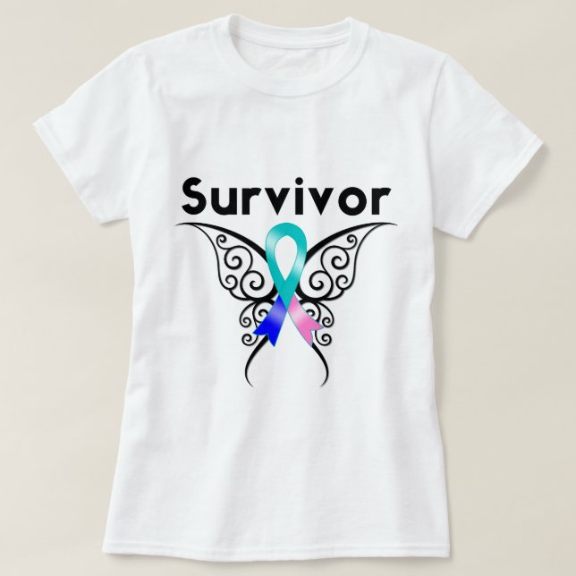 Thyroid Cancer Survivor Tribal Butterfly Tröja (Design framsida)