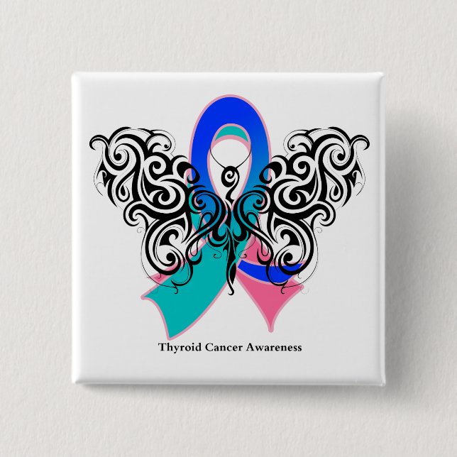 Thyroid Cancer Tribal Butterfly Ribbon Knapp (Framsida)