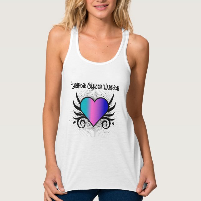 Thyroid Cancer Warrior Heart Linne Med Racerback (Framsida)