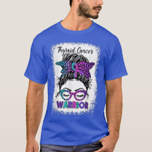 Thyroid Cancer Warrior Messy Bun Lila, Teal & Pi T Shirt