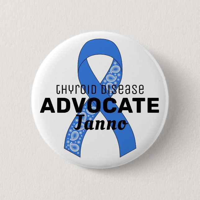 Thyroideasjuka Advocate Ribbon White Button Knapp (Framsida)