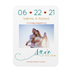 Ti-Färg BOHO Minimal Rust Teal Guld SavetheDate Magnet