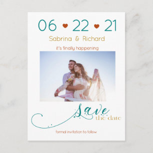 Ti-Färg BOHO Minimal Rust Teal Guld SavetheDate Vykort