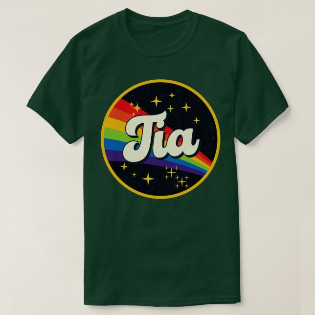 Tia Rainbow in Space Vintage Stil T Shirt (Design framsida)