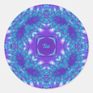 TIA ~ WOW SÖT 3D! Aqua, Lila och vit ~ Runt Klistermärke