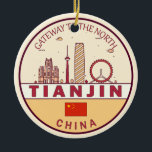 Tianjin China City Skyline Emblem Julgransprydnad Keramik<br><div class="desc">Tianjins minimalistiska,  färglösa konstdesign med monument och landmärken i staden i China.</div>