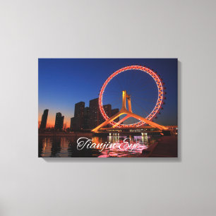 Tianjin Öga Wheel på natten med Skyline Canvas Art