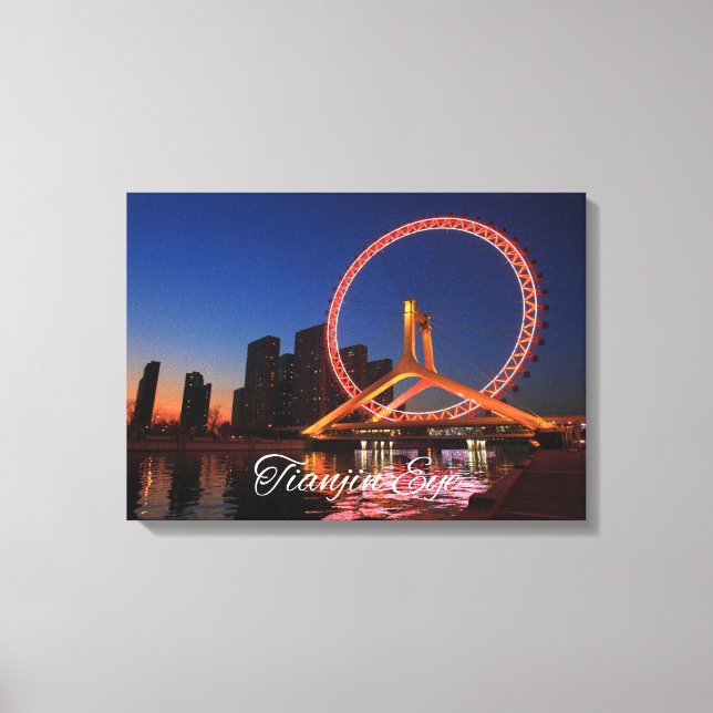 Tianjin Öga Wheel på natten med Skyline Canvas Art (Framsida)