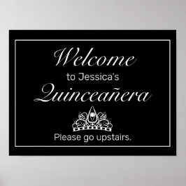 Tiara Black Minimalist Quinceanera Välkomstskylt Poster
