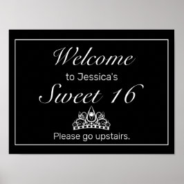 Tiara Black Minimalist Sweet 16 Välkomstskylt Poster