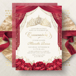 Tiara Blommig Röd Modern Quinceanera Inbjudningar