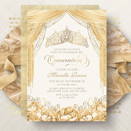 Tiara Blommigt Guld Gult Modern Quinceanera Inbjudningar