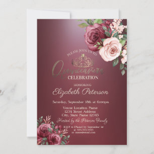 Tiara, Burgunderrosor Blommor Quinceañera Inbjudningar