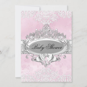 Tiara & Damask Rosa Prinsessa Baby Shower inbjudan