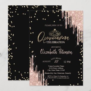 Tiara, diamanter glitter droppar Quinceañera Inbjudningar