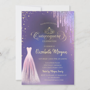 Tiara, Diamanter Klänning Drar Violet Quinceañera Inbjudningar