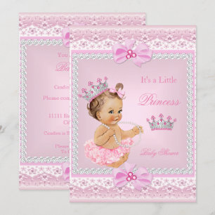 Tiara Flicka Prinsessa Baby Shower Rosa Pärlor Bru Inbjudningar