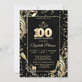 Tiara Glitter Heels Diamonds Swirls 100th Birthday Inbjudningar