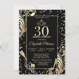 Tiara Glitter Heels Diamonds Swirls 30th Birthday Inbjudningar