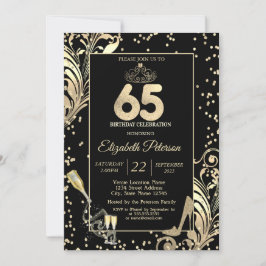 Tiara Glitter Heels Diamonds Swirls 65e Birthday Inbjudningar