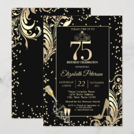 Tiara Glitter Heels Diamonds Swirls 75:e Birthday Inbjudningar