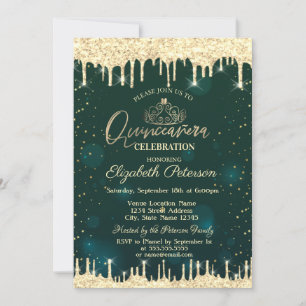 Tiara, Guld Glitterdroppar Stjärnor Grön Quinceañe Inbjudningar
