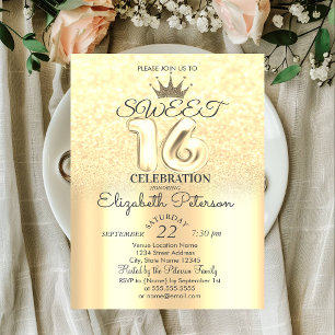 Tiara, Guld Sweet 16 Glitter Bokeh Ombre Party Inbjudningar
