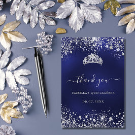 Tiara i Quinceanera marinblå silver glitter Tack Kort