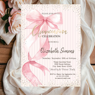 Tiara, Konfetti, Rosa randig Quinceañera Inbjudningar
