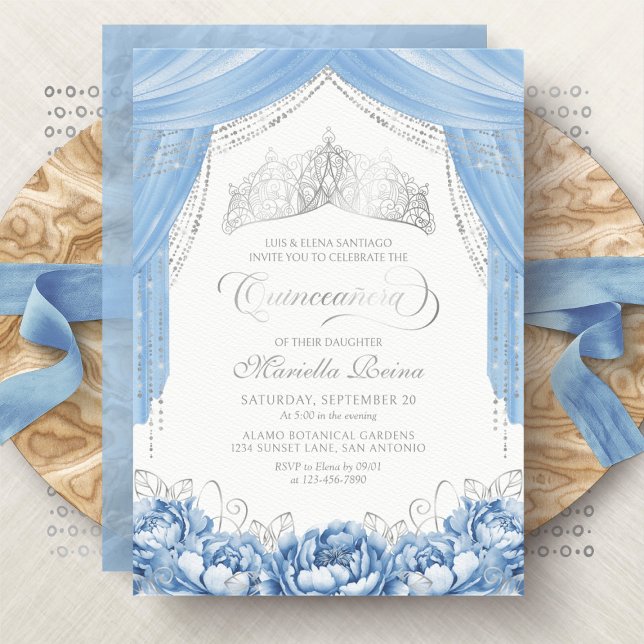 Tiara Kron Ljusblå Quinceanera Inbjudningar (Skapare uppladdad)