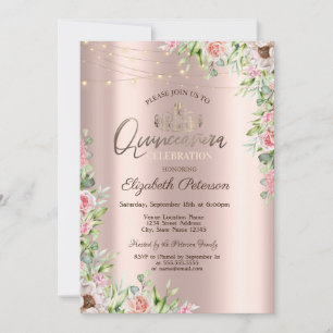 Tiara,Ljuslyktor,Rosor Quinceañera Inbjudningar