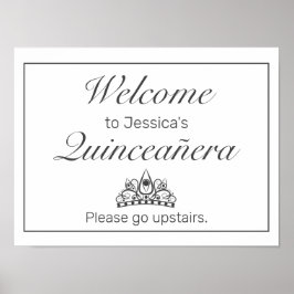 Tiara Minimalist White Quinceanera Välkomstskylt Poster