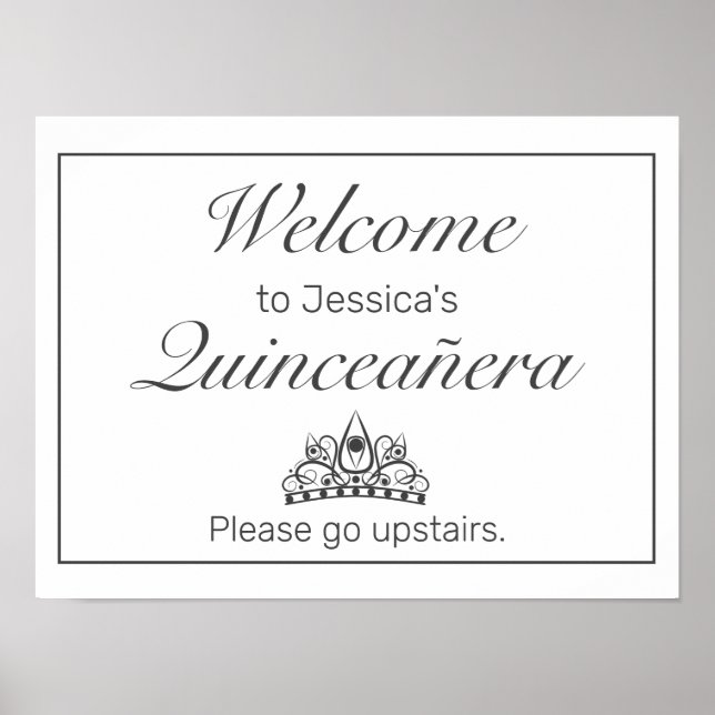 Tiara Minimalist White Quinceanera Välkomstskylt Poster (Framsidan)
