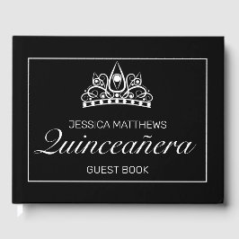 Tiara Modern Black Minimalist Quinceañera Birthday Gästböcker