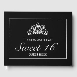 Tiara Modern Black Minimalist Sweet 16 födelsedaga Gästböcker