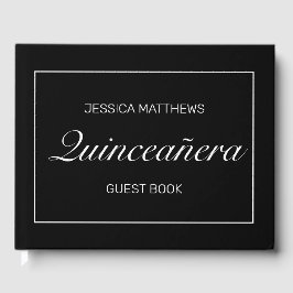 Tiara Modern Minimalist Black Quinceañera Birthday Gästböcker