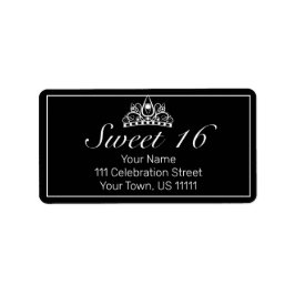 Tiara Modern Minimalist Black Sweet 16 Adress Adressetikett