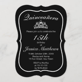 Tiara Modern Minimalist White Black Quinceañera Inbjudningar