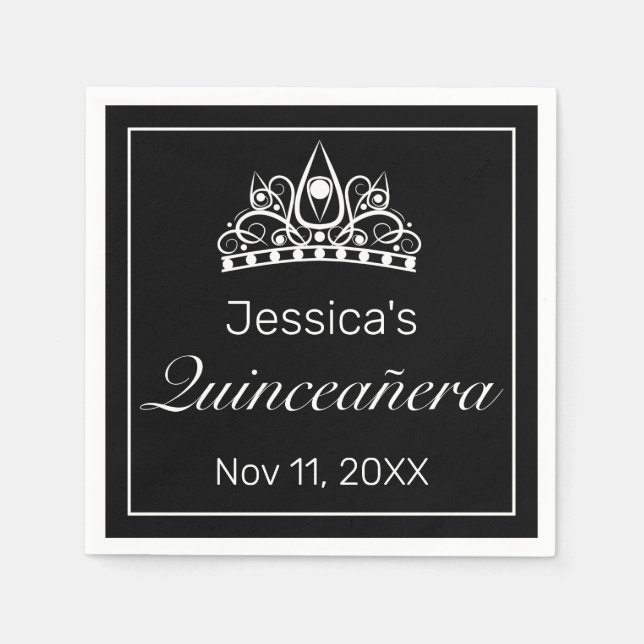 Tiara Modern Minimalist White Black Quinceañera Pappersservett (Framsidan)