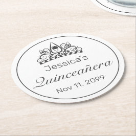 Tiara Modern Minimalist White Black Quinceanera Underlägg Papper Rund