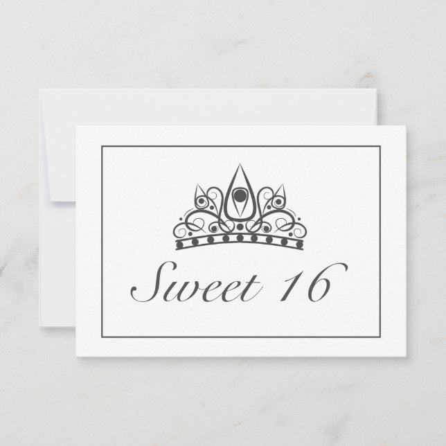 Tiara Modern Minimalist White Black Sweet 16 OSA Kort (Framsida)