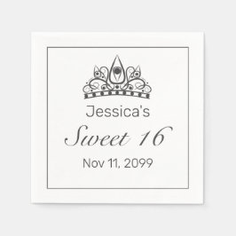 Tiara Modern Minimalist White Black Sweet 16 Pappersservett