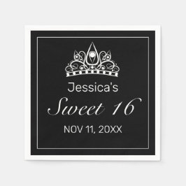 Tiara Modern Minimalist White Black Sweet 16 Pappersservett