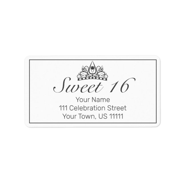 Tiara Modern Minimalist White Sweet 16 Adress Adressetikett (Framsidan)